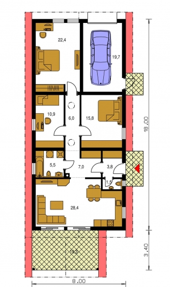 Image miroir | Plan de sol du rez-de-chaussée - BUNGALOW 28 PLUS